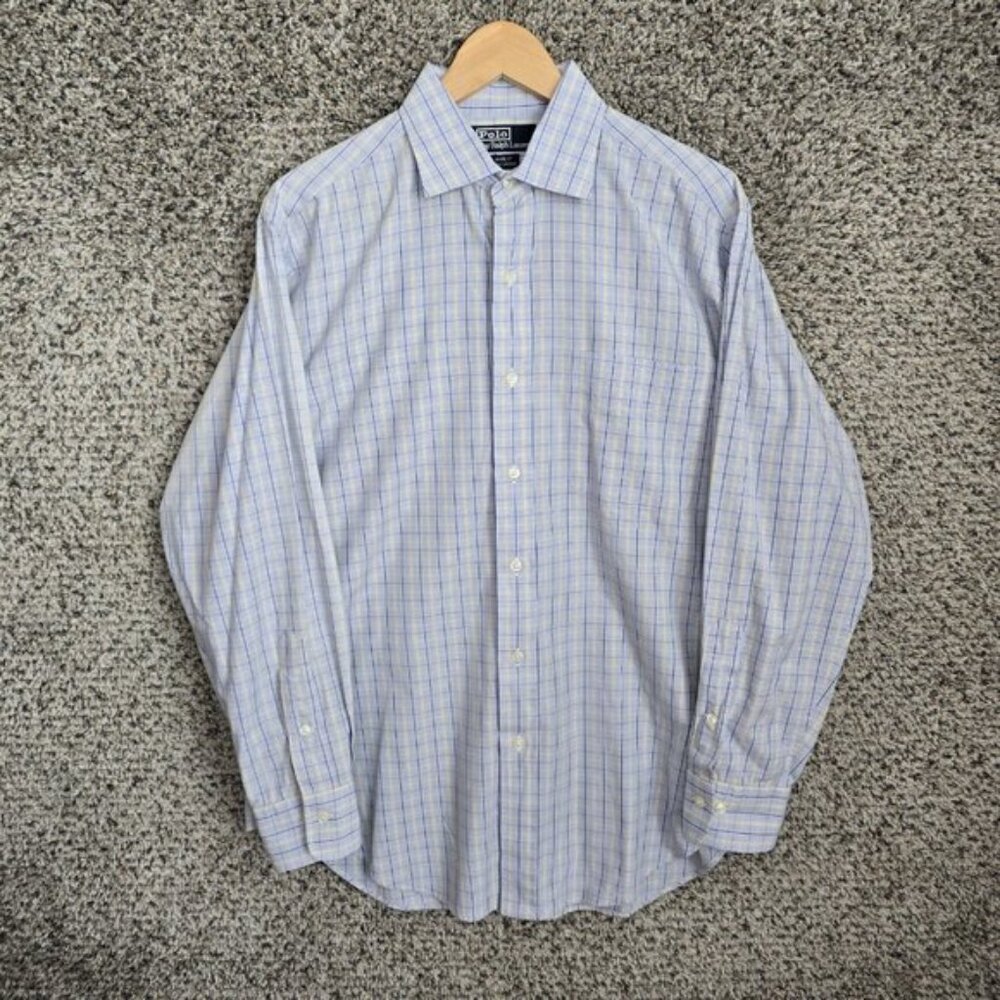 Polo by Ralph Lauren Shirt Mens 15.5‎ 32 33 Blue Plaid Button Up Phillip Cotton